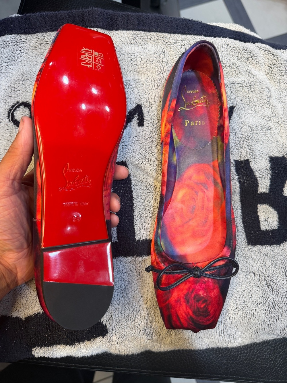 Christian Louboutin Red Rose Print Square-Toe Ballet Flats